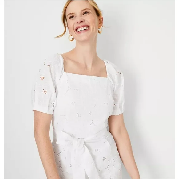 Ann Taylor Eyelet Puff Sleeve Dress - Picture 3 of 17